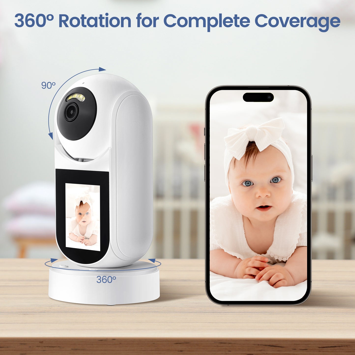 CapyBud 2.5K Camera for Home Security, 2.4 In HD 360-Degree Baby Monitor